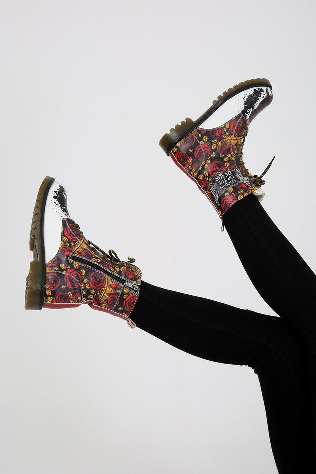 Cs- Natalie White Multi-Printed Lace Detailed Side Zipper Goby Women'S Boots