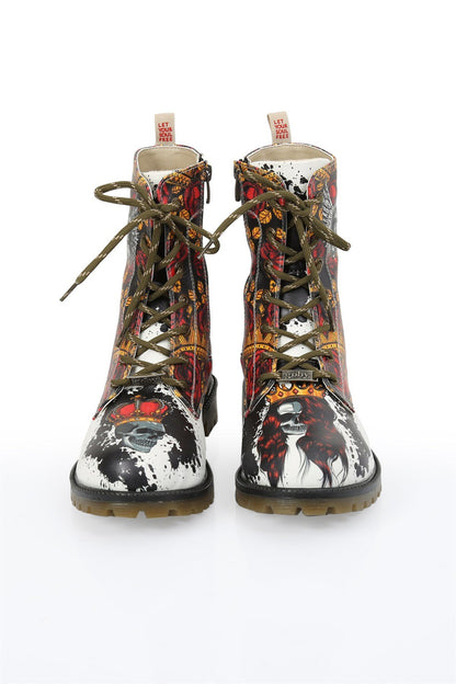 Cs- Natalie White Multi-Printed Lace Detailed Side Zipper Goby Women'S Boots