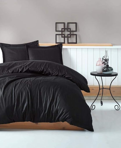 Cotton Box, Striped Satin Duvet Cover Set - Black