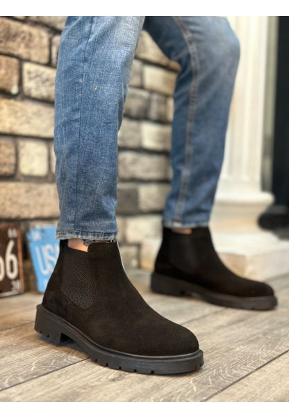 Co- Ba0319 Genuine Leather Black Suede Men'S Sports Half Ankle Boots