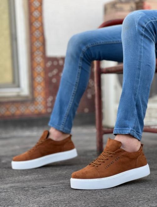 Co- Ba0104 Lace-Up Tan Suede White Sole Sports Men'S Shoes