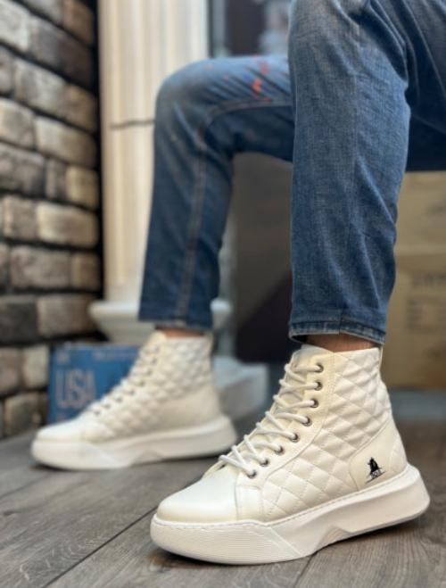 Co- Ba0159 Lace-Up White Quilted Men'S High-Sole Sports Boots