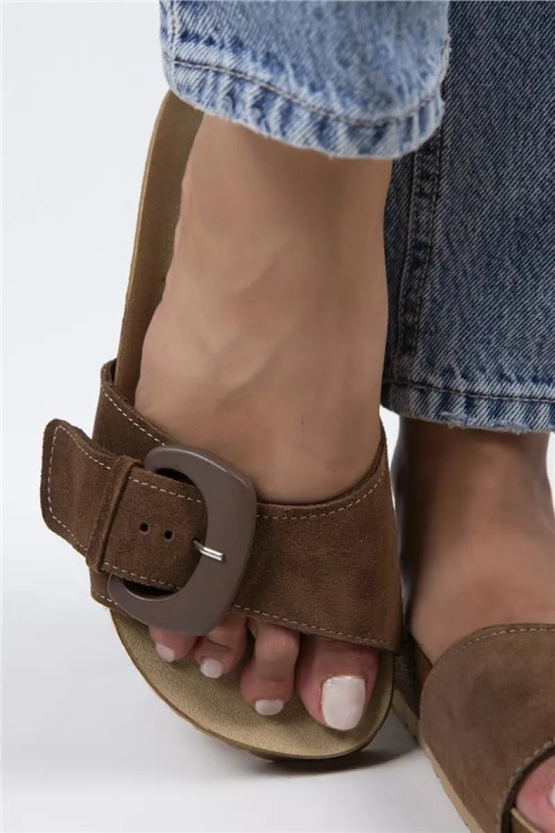 Women > shoes slippers mj- alandra kadın hakiki deri tek bant kahverengi terlik