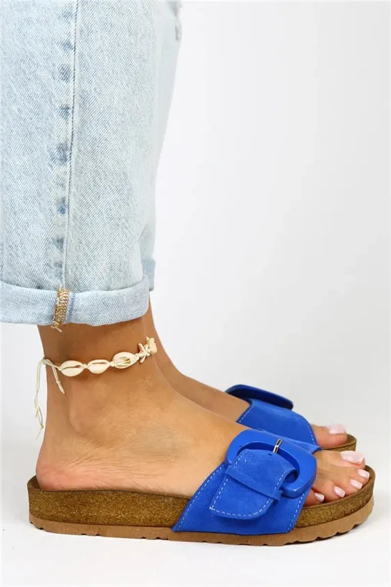 Mj- alandra kadın hakiki deri mavi terlik / women > shoes > slippers