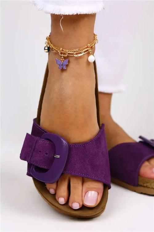 MJ- Alanrara Women Original Leather Purple slippers