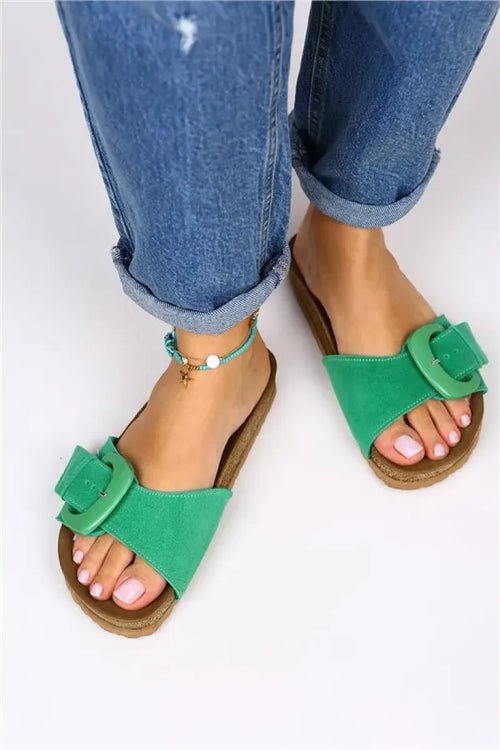 Mj- Alanra mujer zapatillas verdes de cuero genuinas