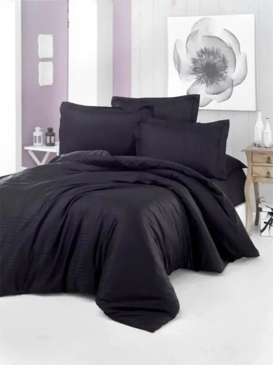 Alena Satin Duvet Cover Set - Black - Home Textile > Bedroom Covers.