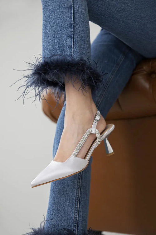 St-arlo Women Stone Detail Heels Satin Shoes Gray