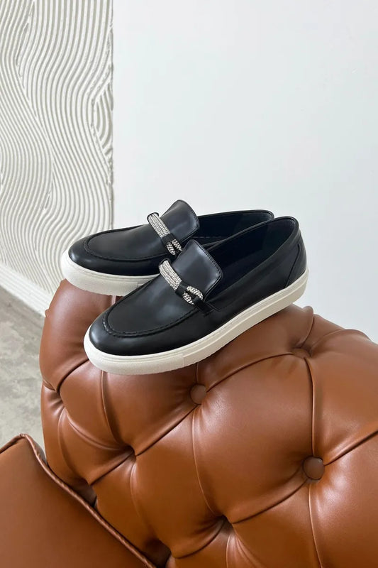 St axel kadın taş detay deri makosen ayakkabı siyah / women > shoes > loafer
