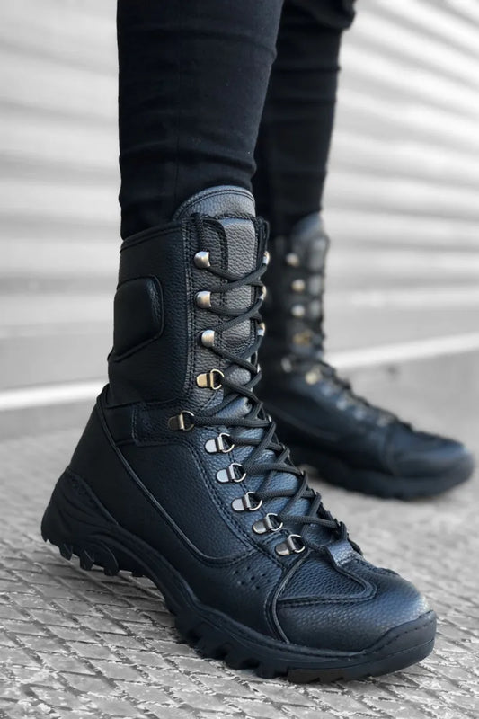 Man > shoes boots co- ba0605 bağcıklı siyah cilt askeri postal bot