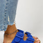 Mj- belinda kadın hakiki deri çift tokalı mavi terlik / women > shoes > slippers