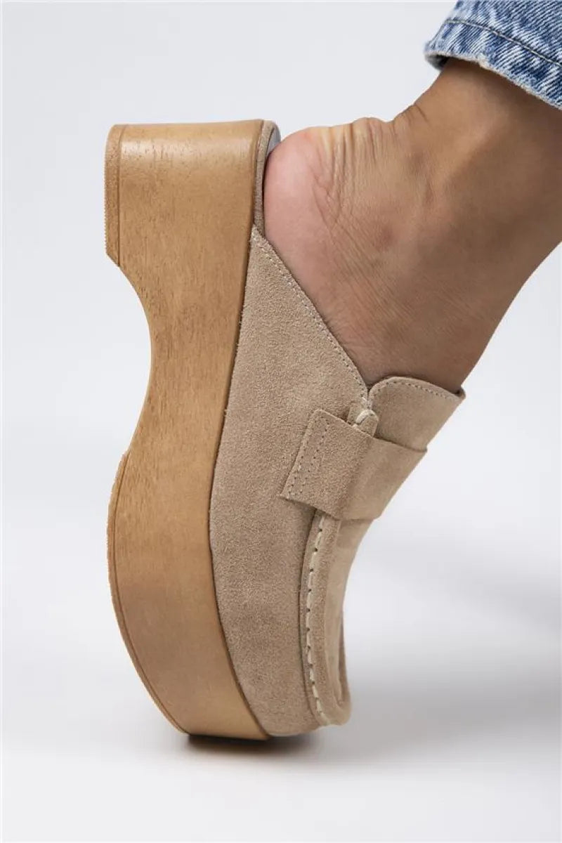 Women > shoes slippers mj- berry kadın hakiki deri bağcıksız bej - süet terlik
