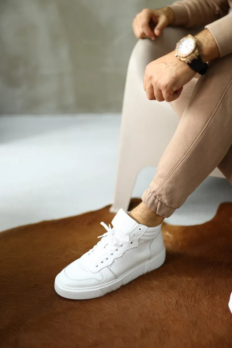 So- beyaz deri flooter bağcıklı erkek sneakers bot