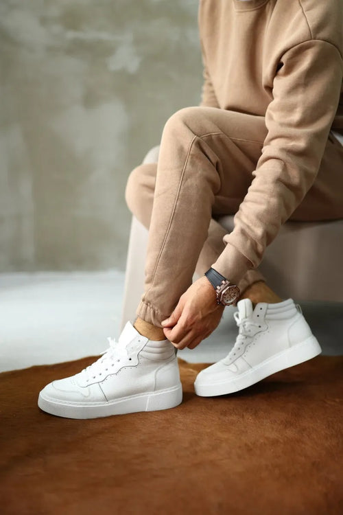 So- White, leather, flood laced, Men Sneakers Boots