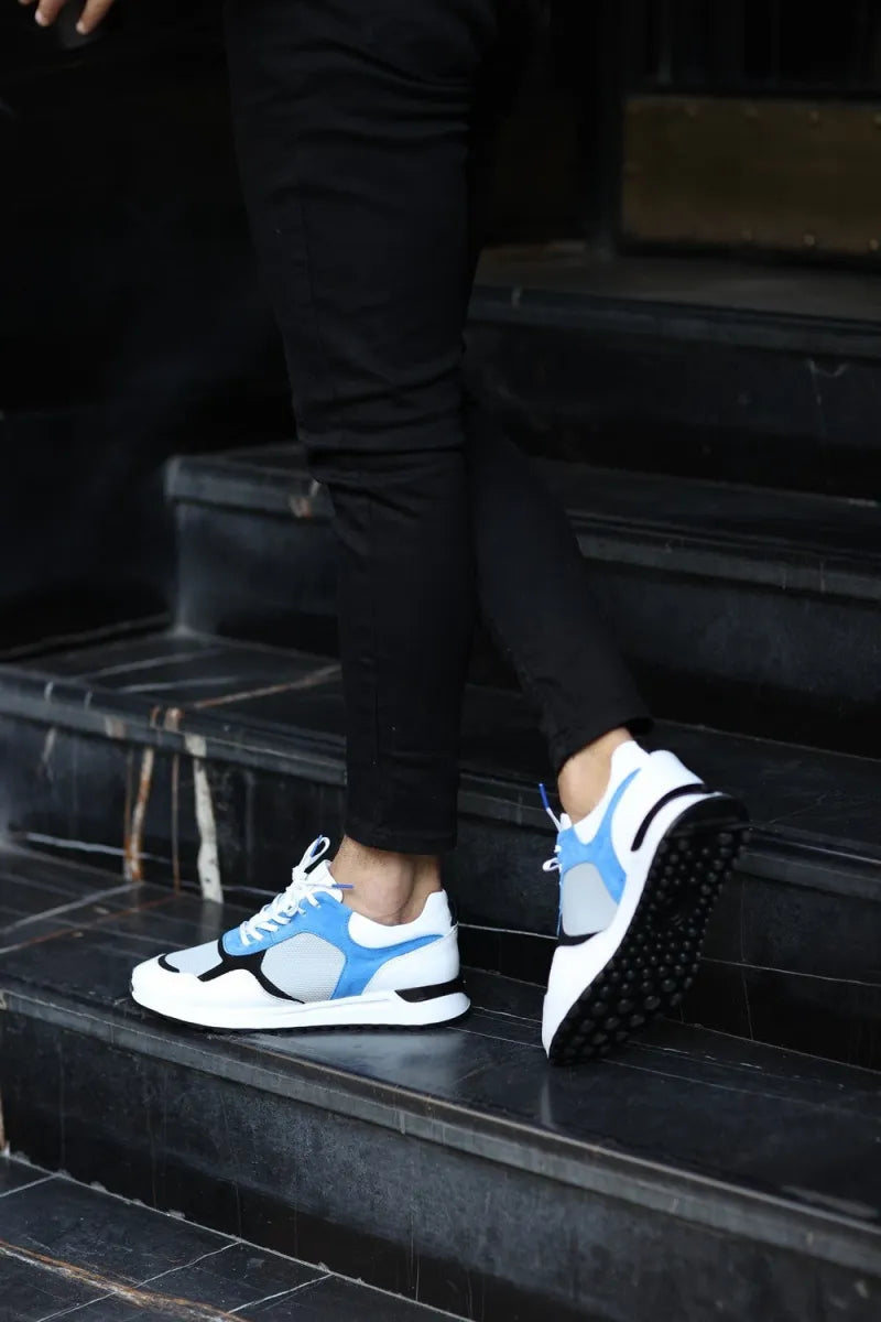 So- beyaz deri mavi süet bağcıklı spor erkek ayakkabı