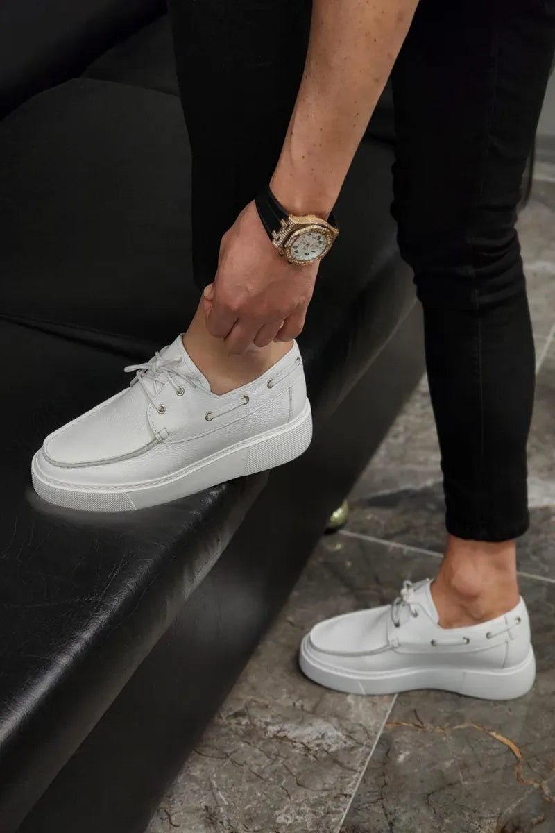 So- beyaz floter deri bağcıklı sneakers erkek ayakkabı
