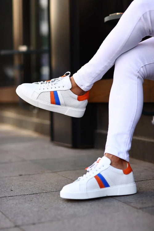 So- Fehér, narancs, kék, bőr, cipők férfi cipő