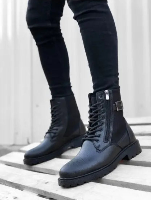 Bo- BA0218 Side Buckle Zipper Men’s Combat Boots - Man > Shoes.