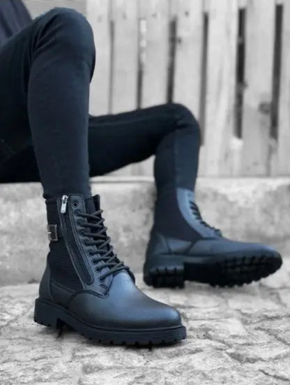 Bo- BA0218 Side Buckle Zipper Men’s Combat Boots - Man > Shoes.