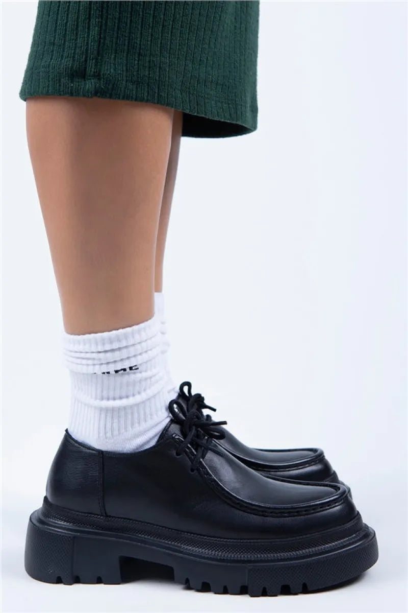 Mj- carol kadın hakiki deri bağcıklı siyah ayakkabı / women > shoes > loafer