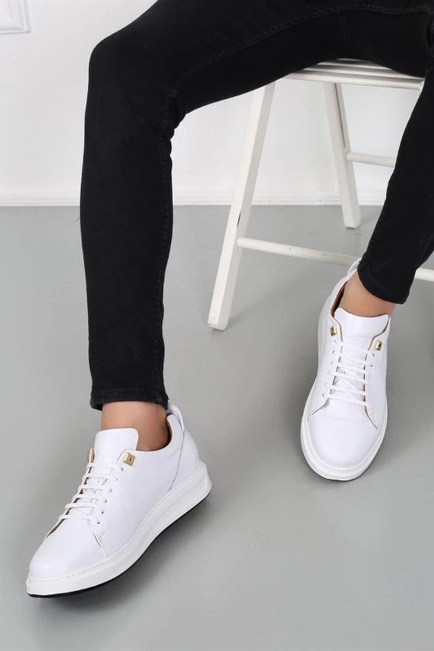 Cs- Cayenne White Leather Eva Sole Lace Detailed Men'S Casual Shoes