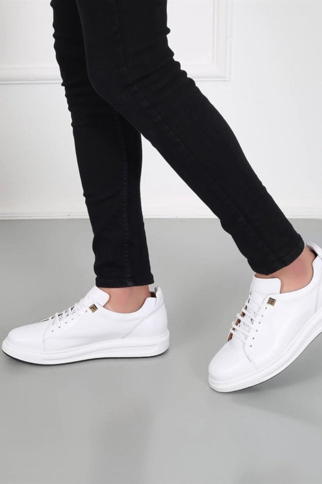 Cs- Cayenne White Leather Eva Sole Lace Detailed Men'S Casual Shoes