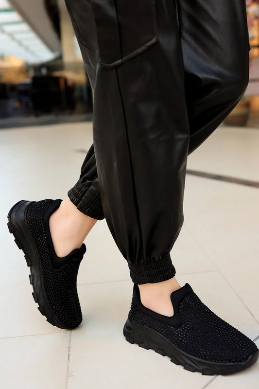 Co - mıry siyah streç tabanlı spor ayakkabı