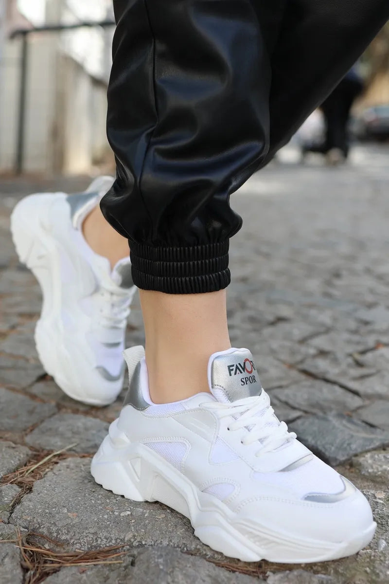 Co - wita beyaz cilt bağcıklı spor ayakkabı