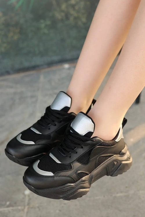 CO- Wita Black Skin Laced Sneakers