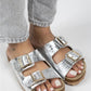 Mj- croco kadın hakiki deri çift tokalı crocodile gümüş terlik / women > shoes >
