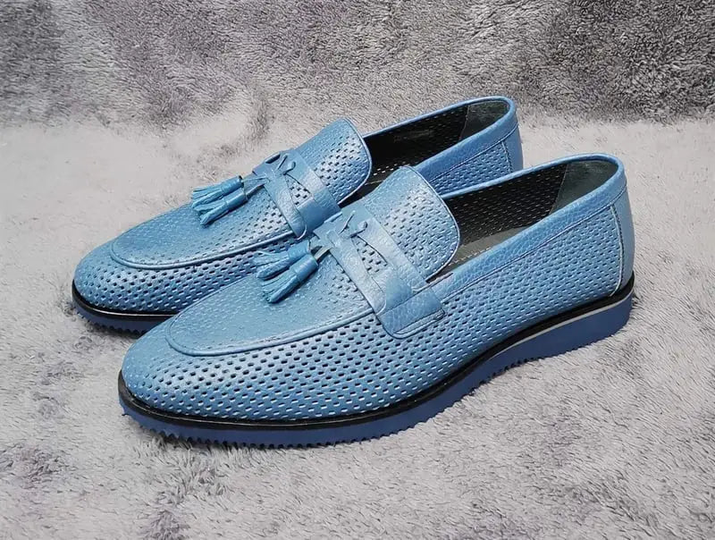 Cs- Fresnes Navy Blue Leather Suede Staple Patterned Tassel Detailed Men’S Classic Shoes - Man > Loafer.