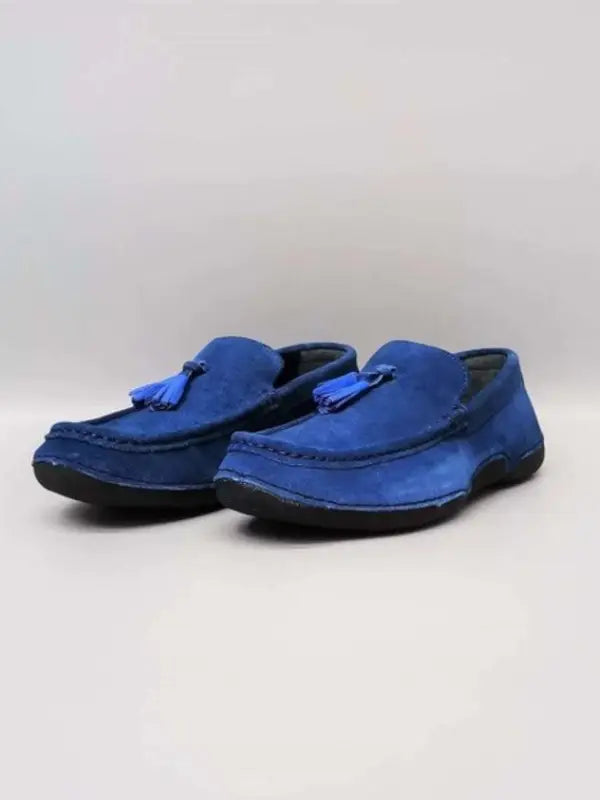 Cs- Lens Saks Blue Suede Leather Anatomical Sole Tassel Detailed Men’S Casual Shoes - Man > Loafer.