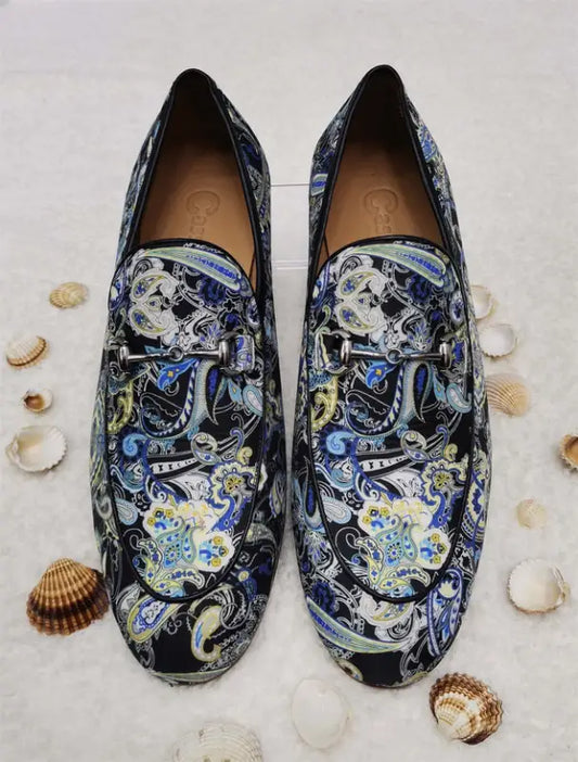 Cs- Lviv Blue Linen Printed Men’S Shoes - Man > Classic.