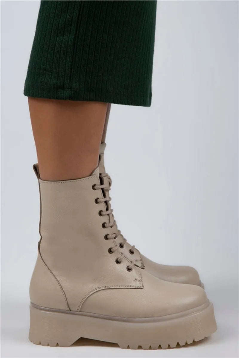 Mj daisy kadın hakiki deri bağcıklı fermuarlı bej bot / women > shoes > boots