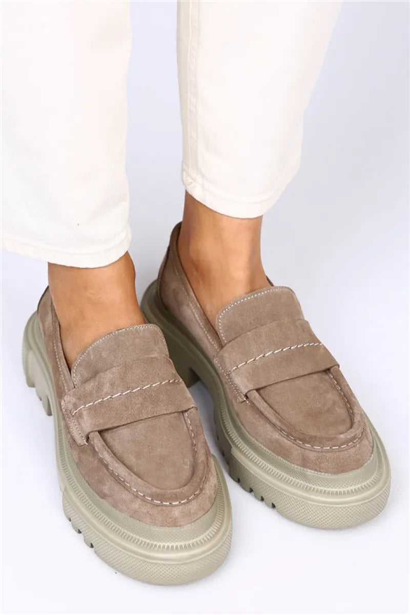Women > shoes espadrilles mj- danita hakiki deri loafer ayakkabı vizon