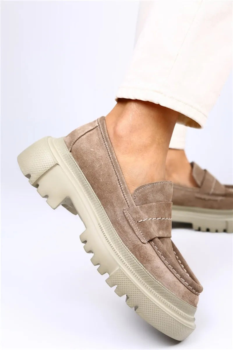 Women > shoes espadrilles mj- danita hakiki deri loafer ayakkabı vizon