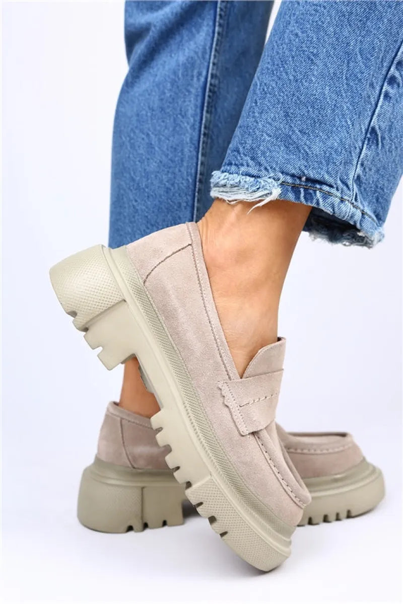 Women > shoes espadrilles mj- danita hakiki deri loafer ayakkabı bej