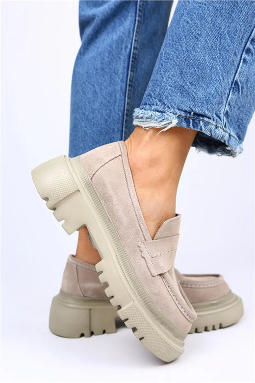 MJ- Danita Genuine Leather Loafer Shoe Beige