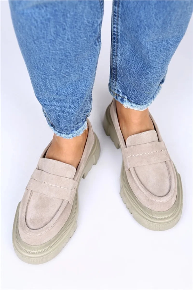 Women > shoes espadrilles mj- danita hakiki deri loafer ayakkabı bej
