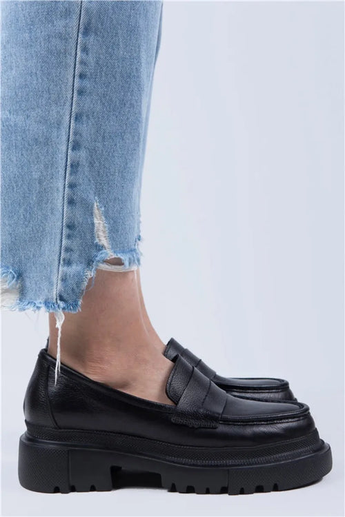 MJ- DANITA Mujer Genuine Leather Loafer Black Zapatos