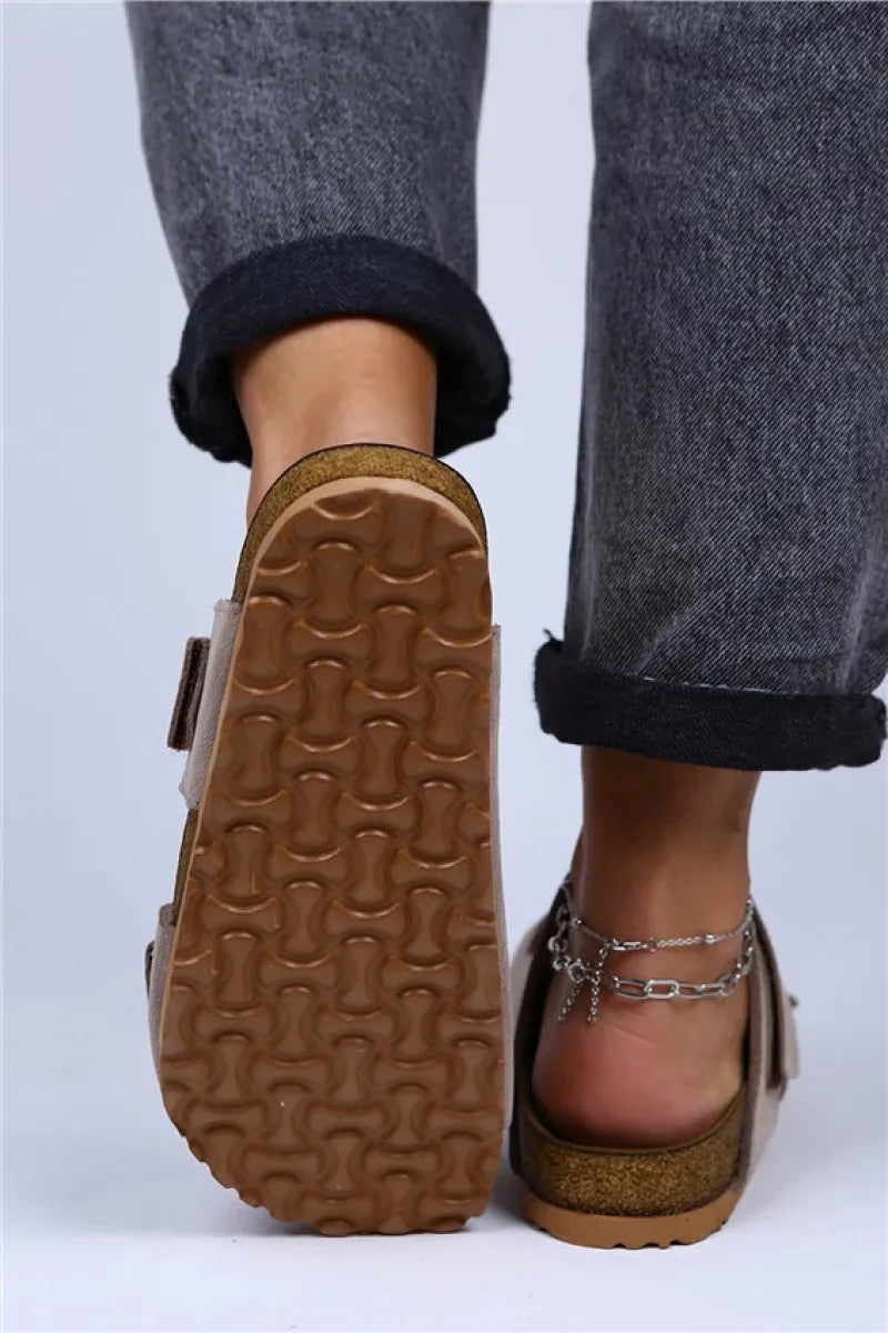 Mj delma kadın hakiki deri bantlı bej terlik / women > shoes > slippers