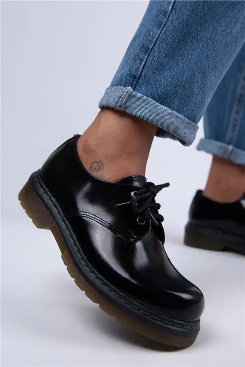Women > shoes loafer mj- dilara kadın hakiki deri bağcıklı siyah ayakkabı