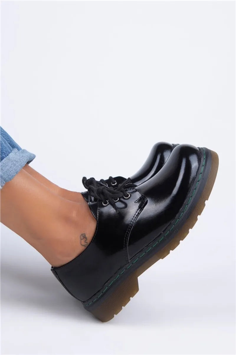 Women > shoes loafer mj- dilara kadın hakiki deri bağcıklı siyah ayakkabı