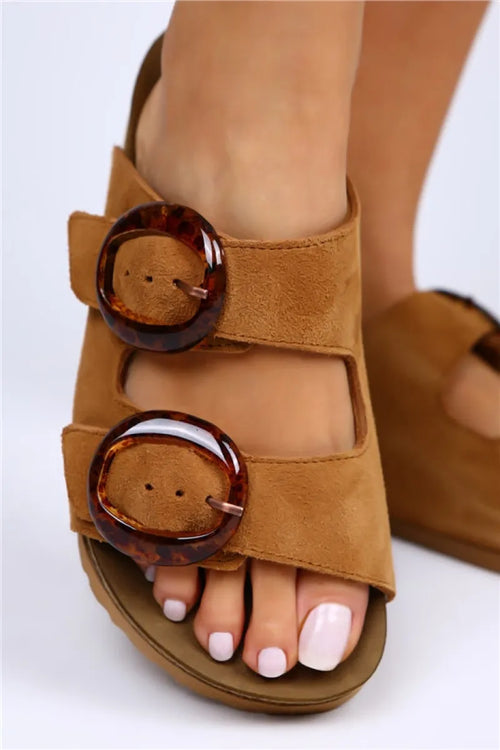 Mj- drina Original Leather dual buckle Tan Slipper