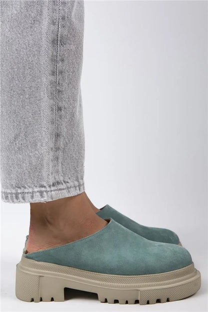 Women > shoes slippers mj- edna kadın hakiki deri bağcıksız mint yeşili - süet
