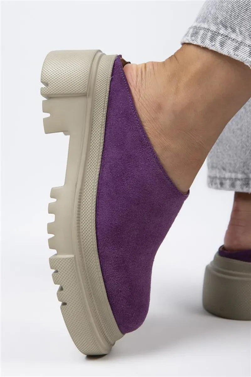 Women > shoes slippers mj- edna kadın hakiki deri bağcıksız mor - süet terlik