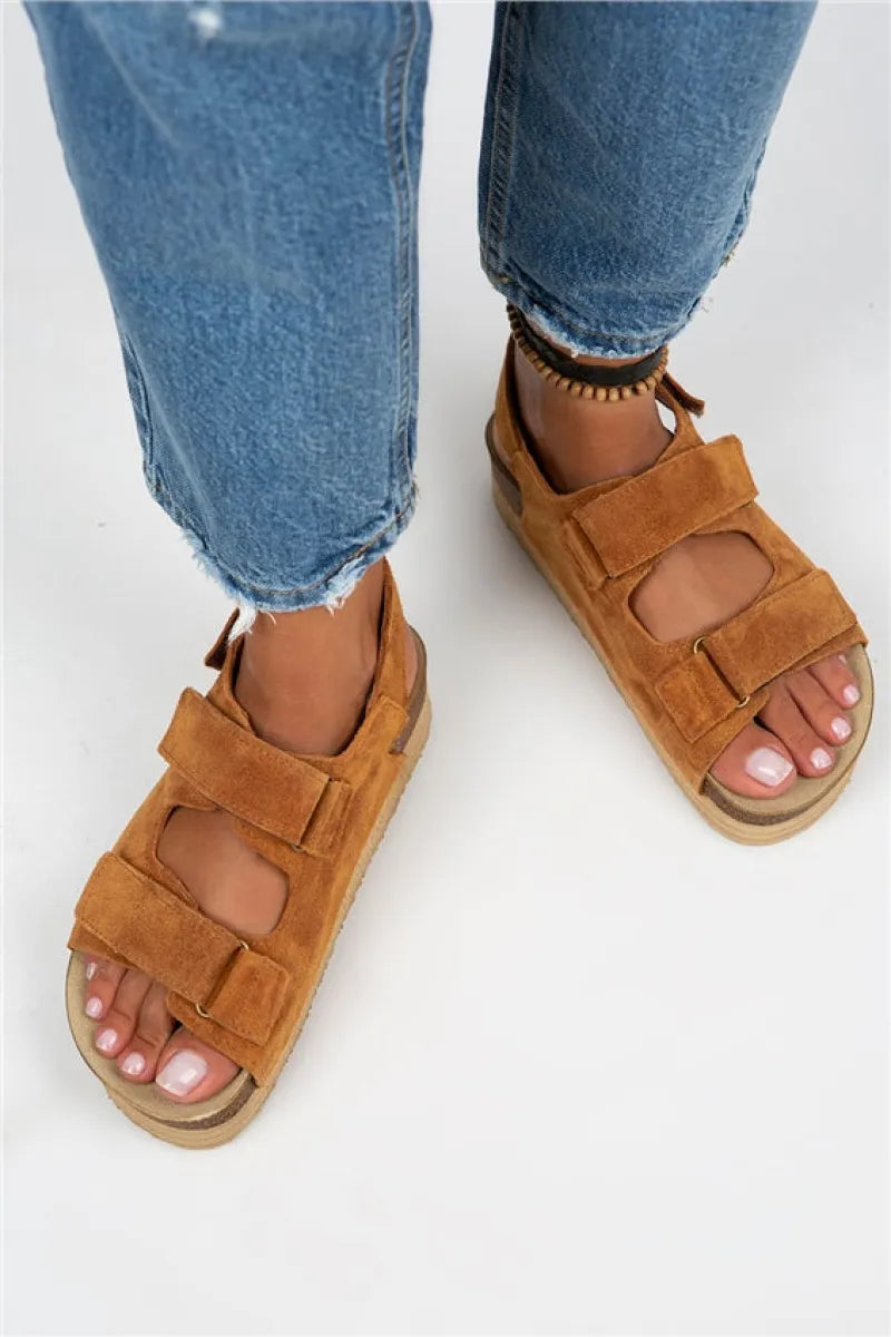 Women > shoes sandals mj- emilia kadın hakiki deri çift cırtlı taba sandalet