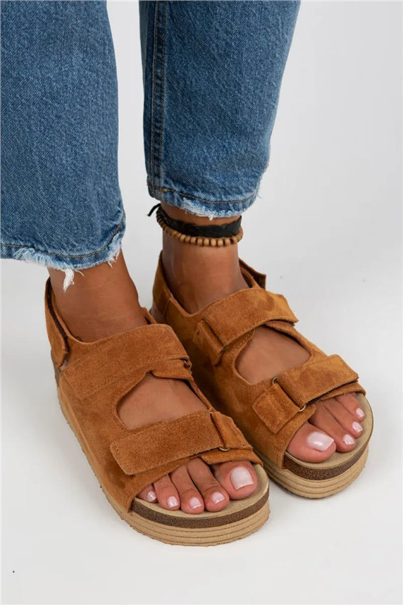 Women > shoes sandals mj- emilia kadın hakiki deri çift cırtlı taba sandalet