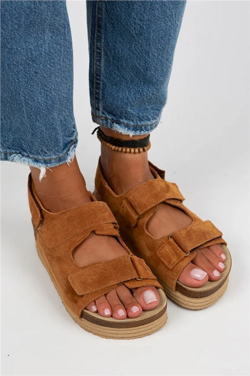 MJ- Emilia Mujer Genuine Leather Double Call Taba Sandals
