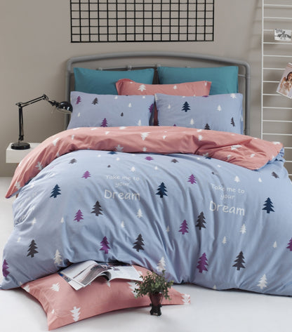 Eponj, Enlora Cotton Single Duvet Cover Set, Takeme Printed - Light Blue